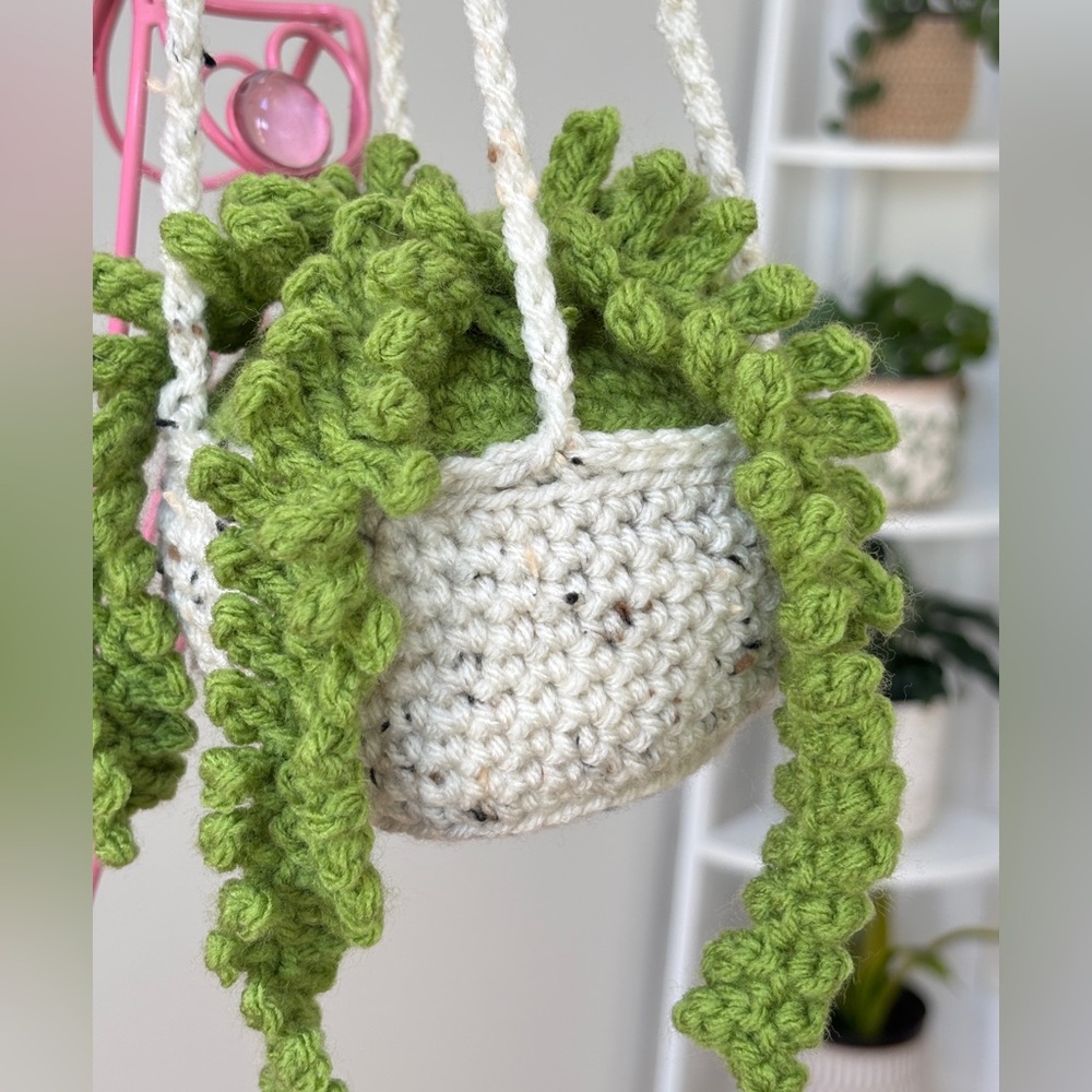 New Crochet Plant Green Hanging Fern Plant Boho Planter Home Decor